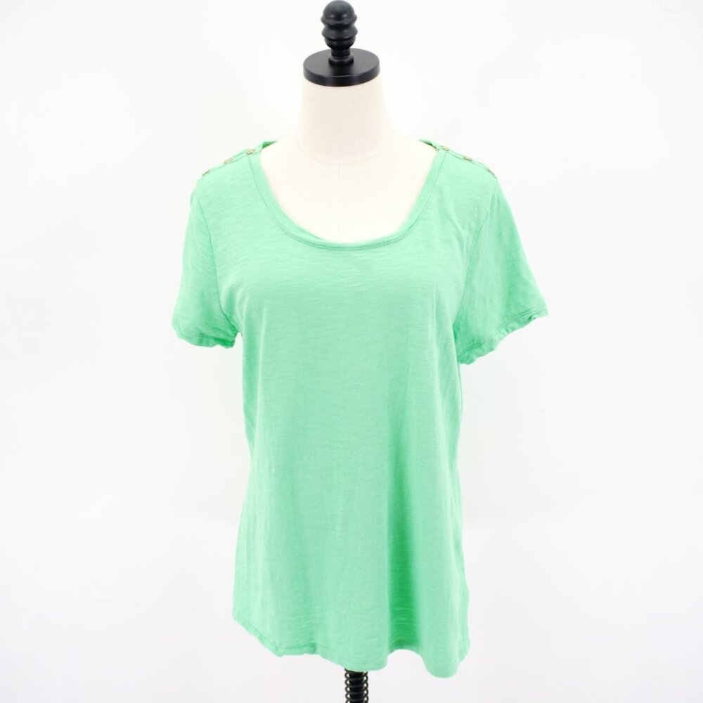 Talbots Large Green Boat Neck Knit Short Sleeve Top